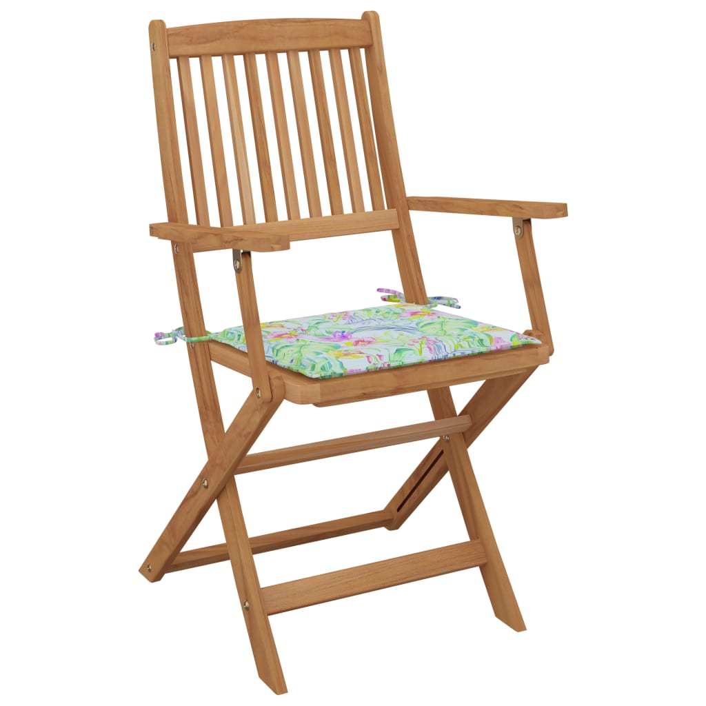 Chaises de jardin 8 pcs pliables avec coussins en bois d'acacia massif