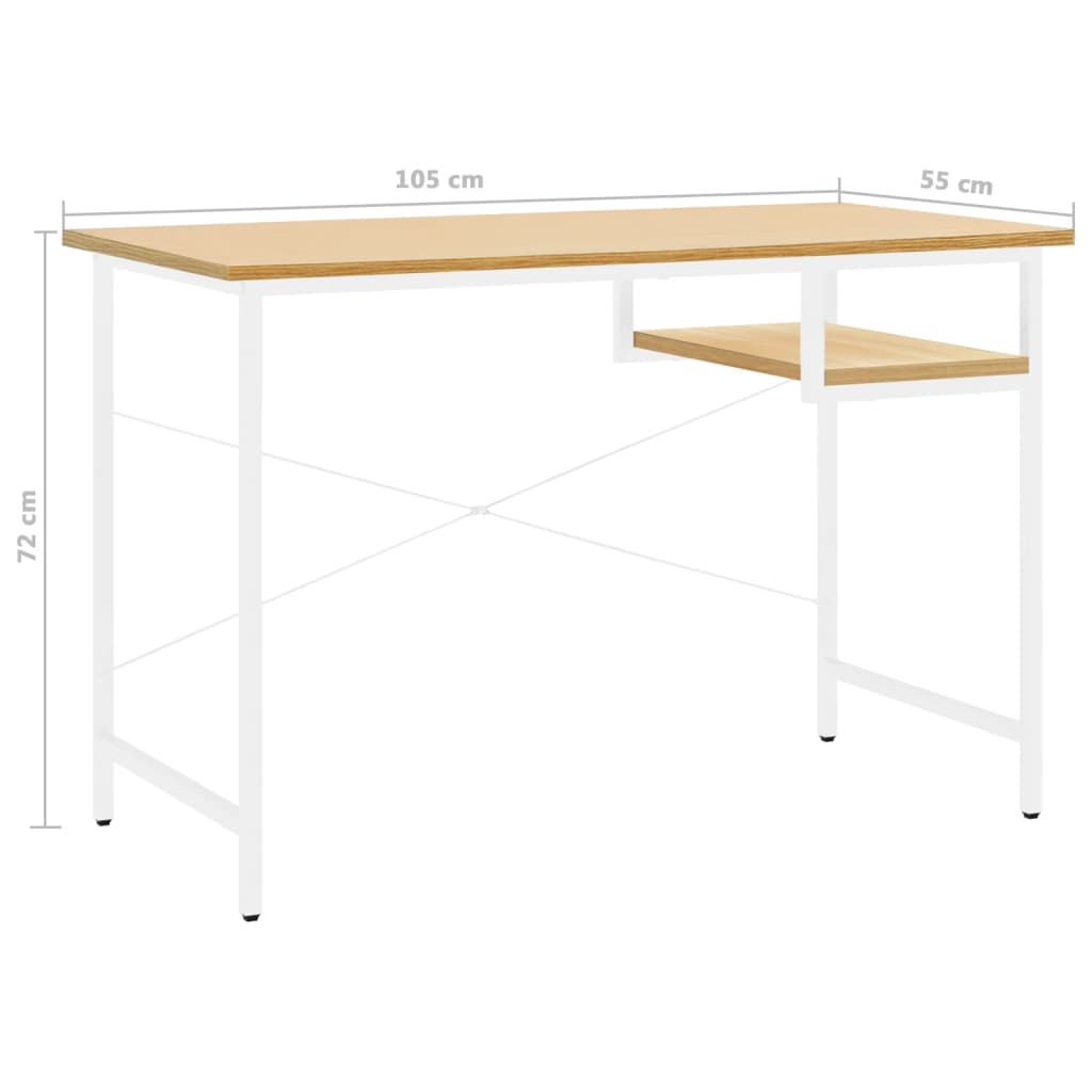 Bureau d'ordinateur 105x55x72 cm MDF et métal chêne clair blanc