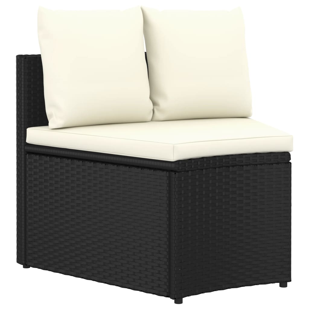 5-delige Loungeset met kussens poly rattan zwart