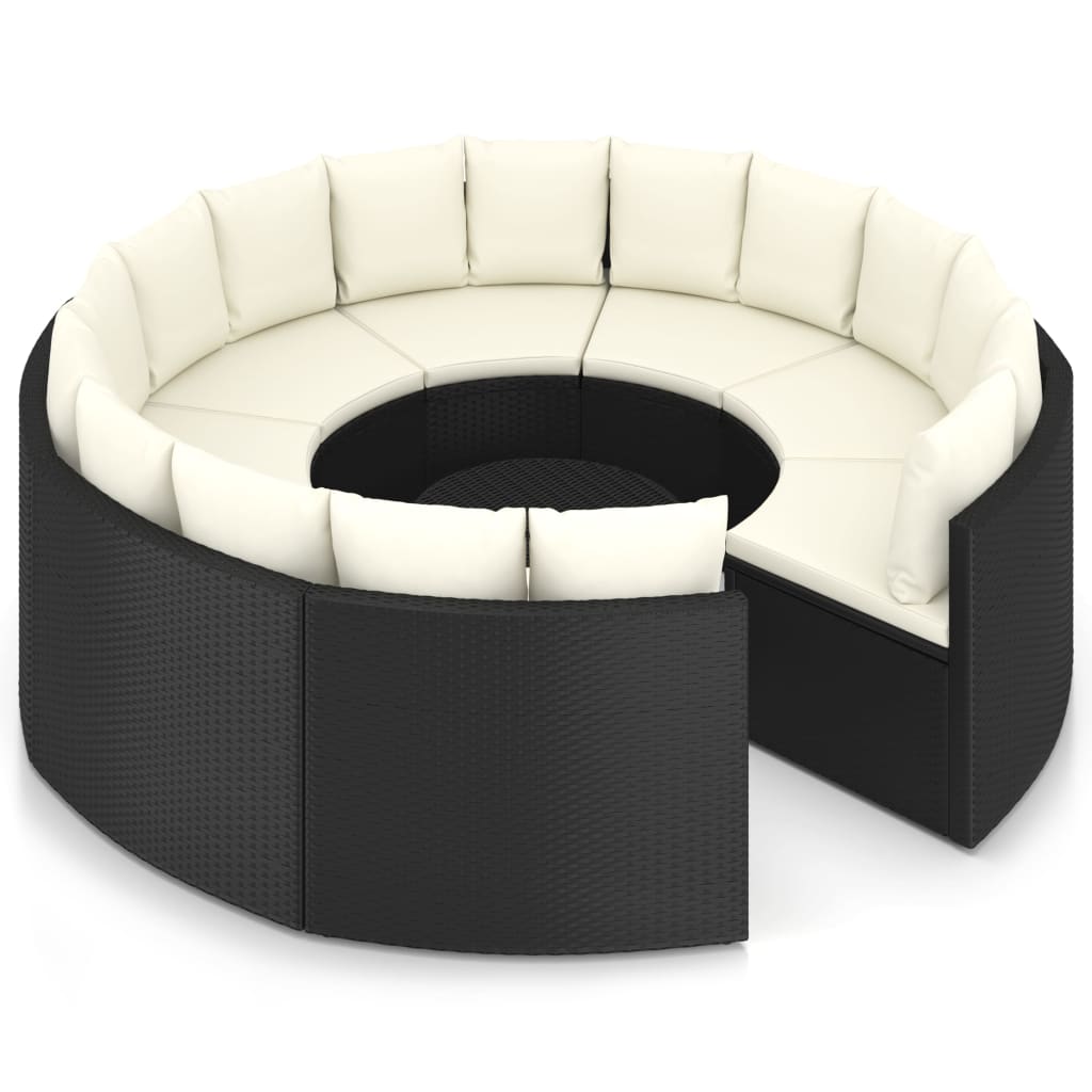 5-delige Loungeset met kussens poly rattan zwart