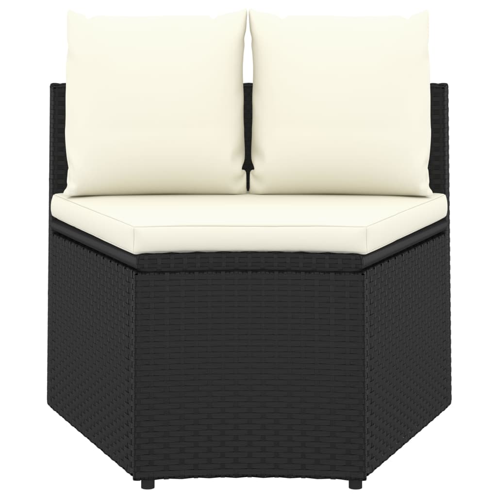 5-delige Loungeset met kussens poly rattan zwart