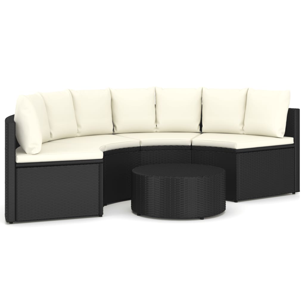 5-delige Loungeset met kussens poly rattan zwart