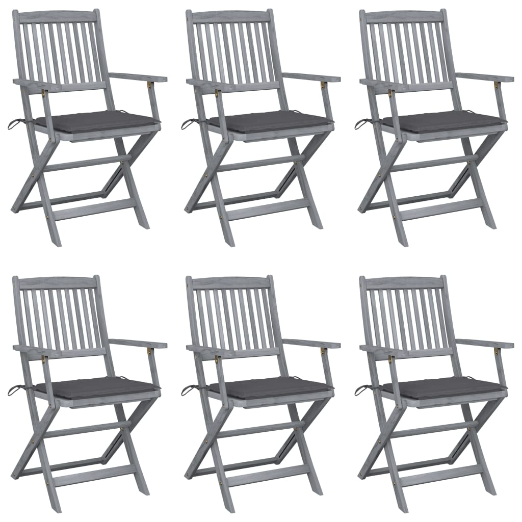 Chaises de jardin 6 pcs pliables avec coussins en bois d'acacia massif