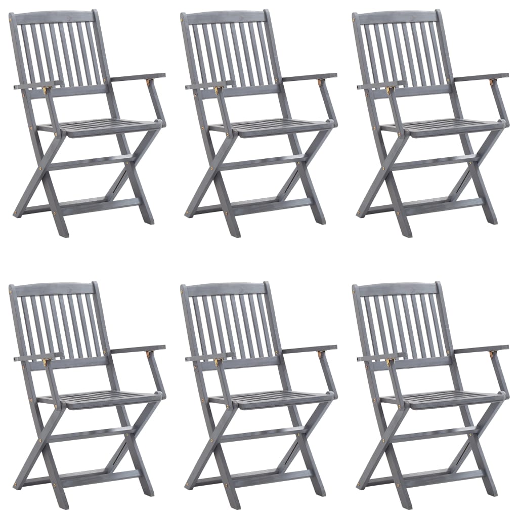 Chaises de jardin 6 pcs pliables avec coussins en bois d'acacia massif