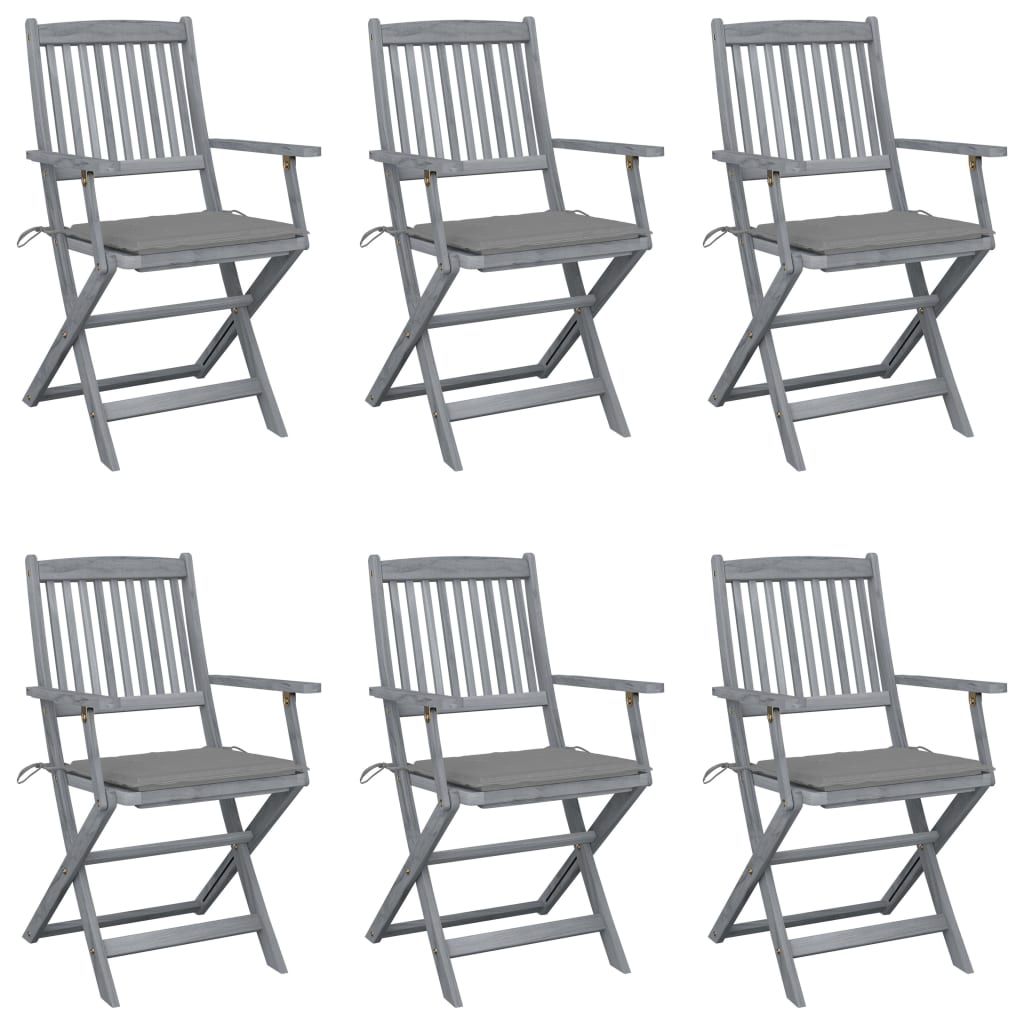 Chaises de jardin 6 pcs pliables avec coussins en bois d'acacia massif