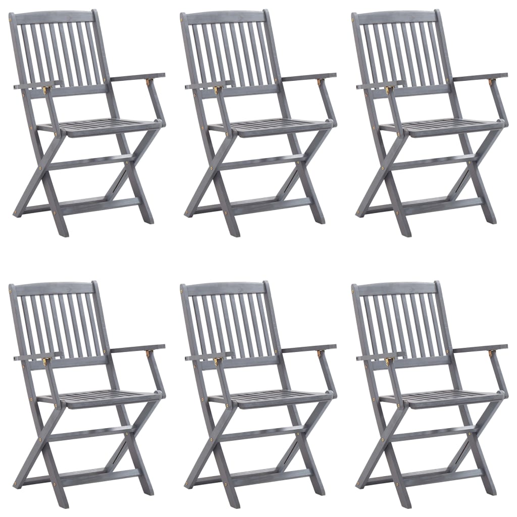 Chaises de jardin 6 pcs pliables avec coussins en bois d'acacia massif