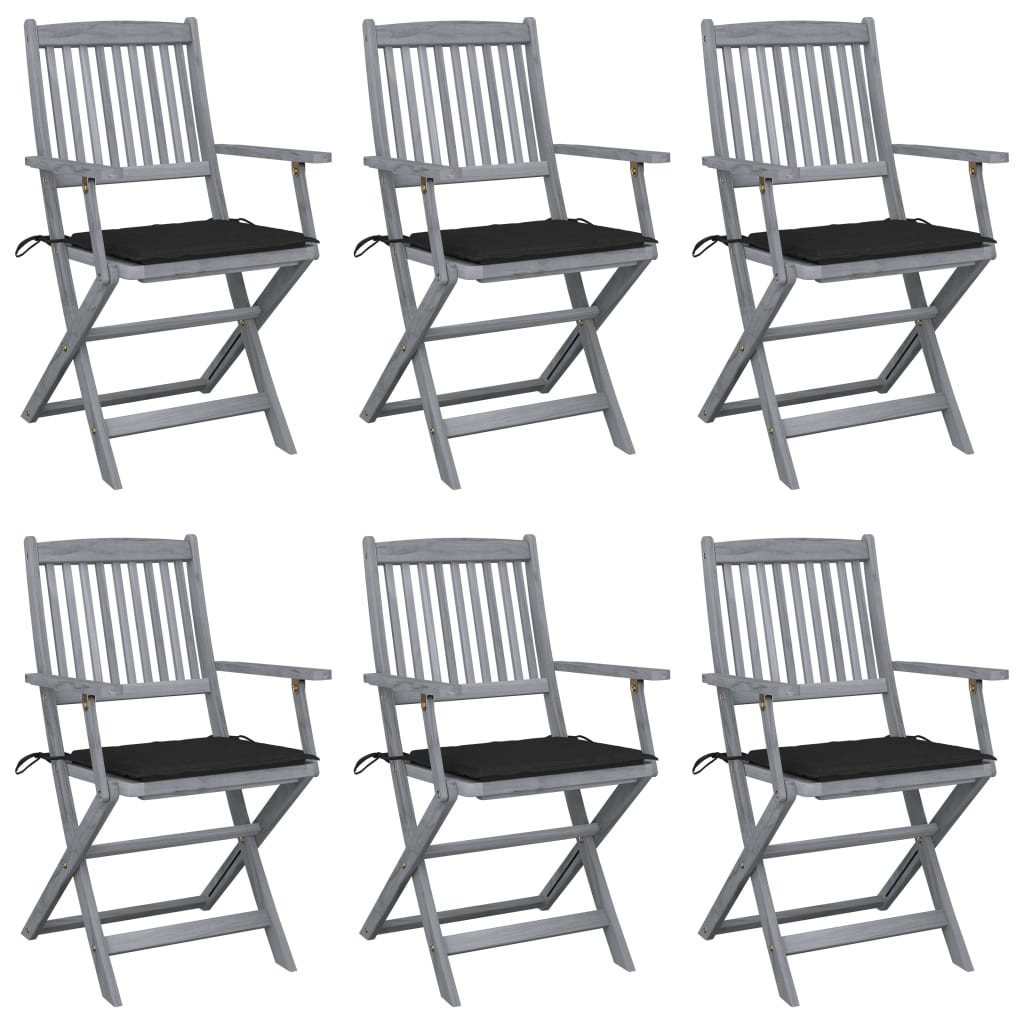 Chaises de jardin 6 pcs pliables avec coussins en bois d'acacia massif