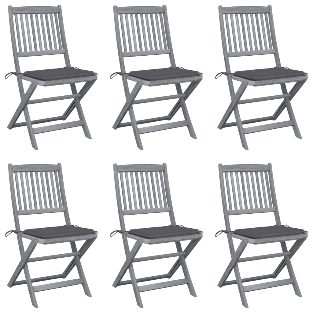 Chaises de jardin 6 pcs pliables avec coussins en bois d'acacia massif