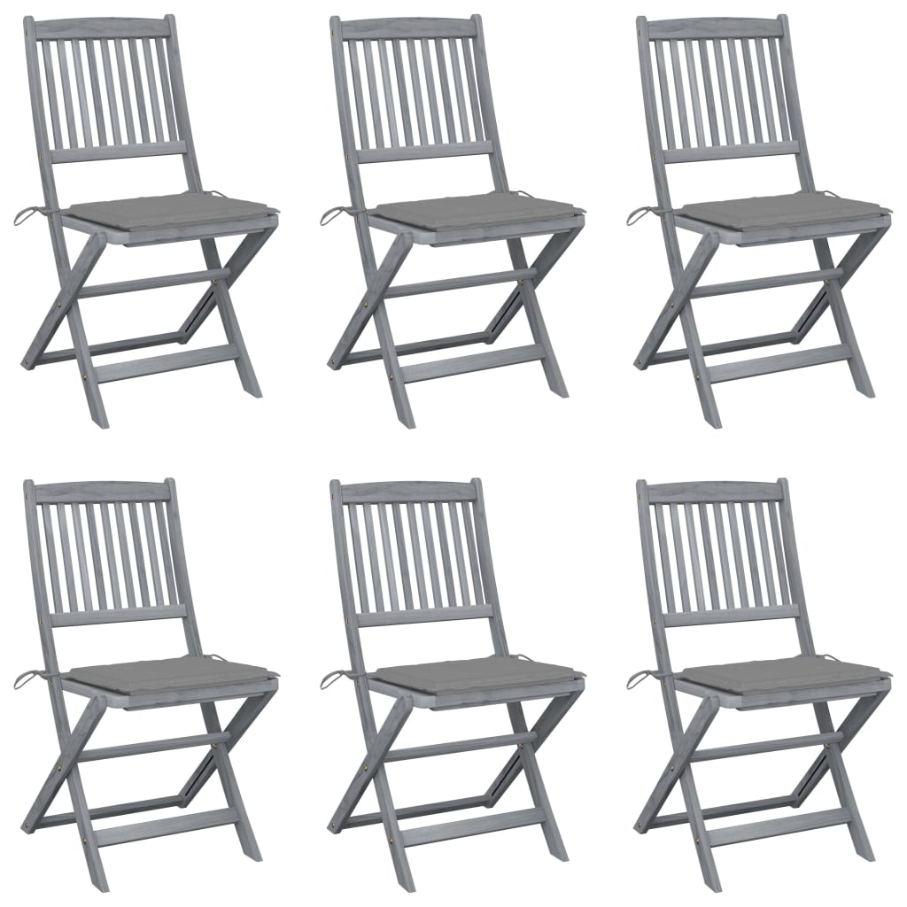 Chaises de jardin 6 pcs pliables avec coussins en bois d'acacia massif