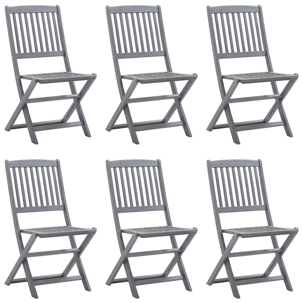 Chaises de jardin 6 pcs pliables avec coussins en bois d'acacia massif