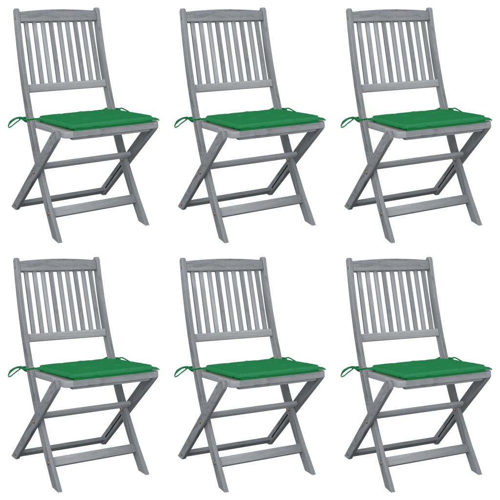 Chaises de jardin 6 pcs pliables avec coussins en bois d'acacia massif