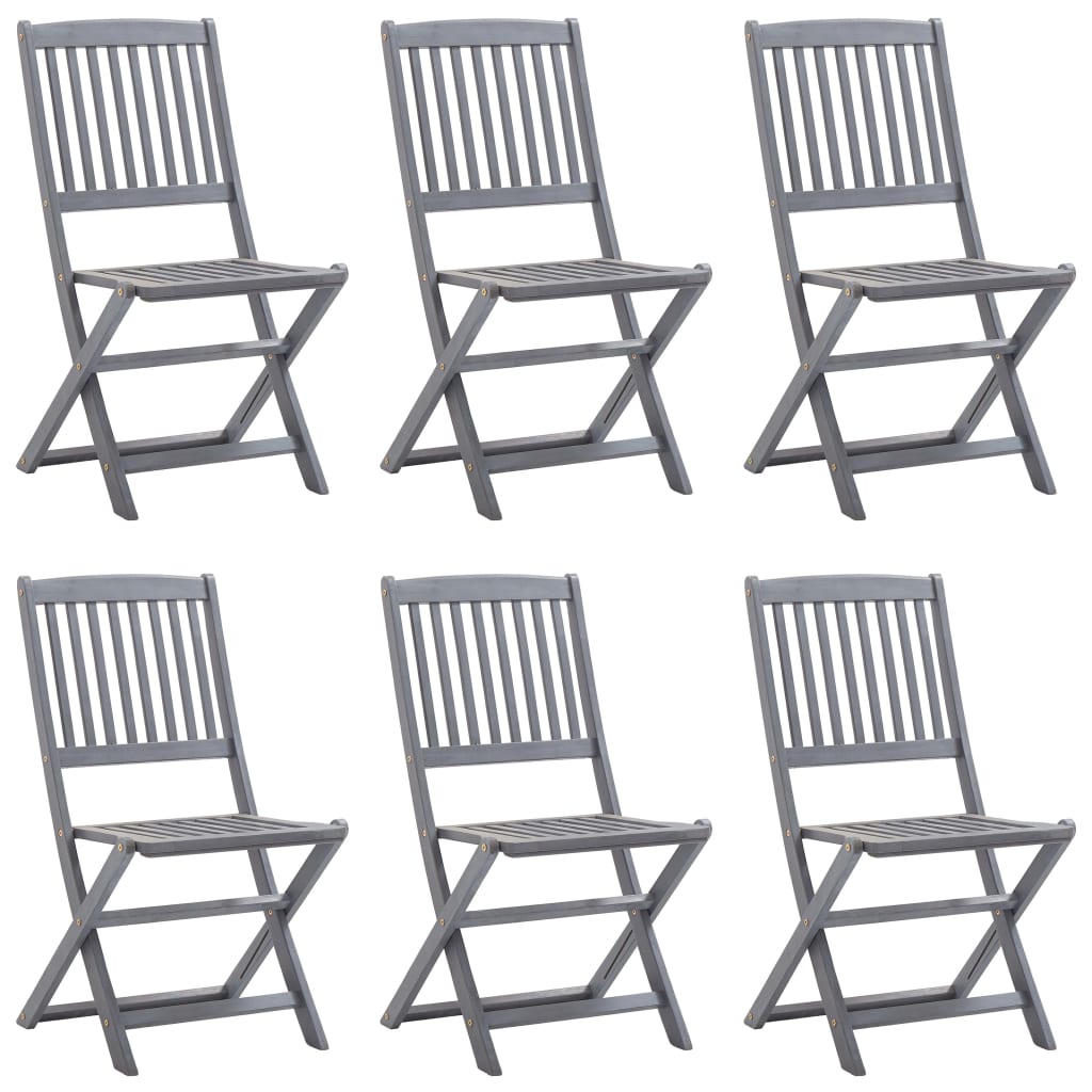 Chaises de jardin 6 pcs pliables avec coussins en bois d'acacia massif