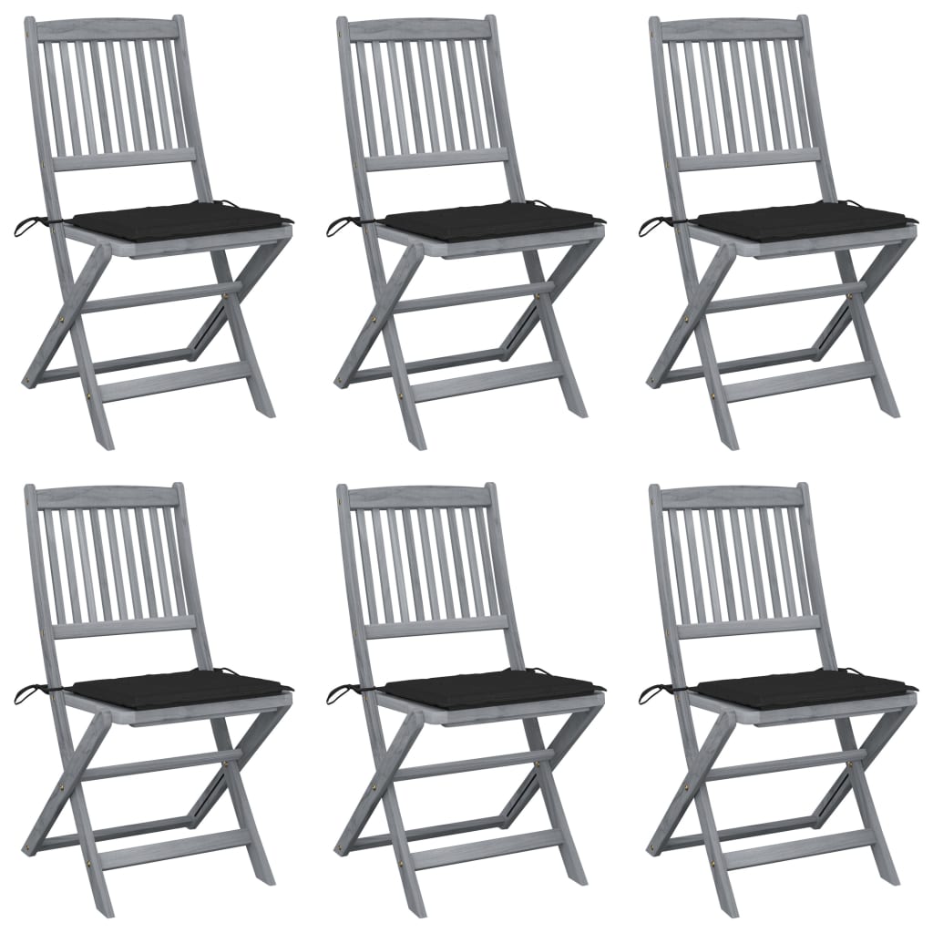 Chaises de jardin 6 pcs pliables avec coussins en bois d'acacia massif