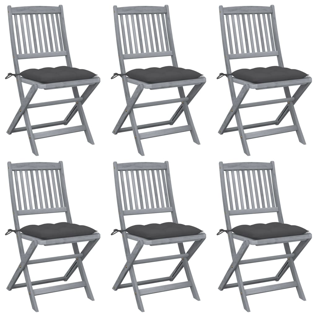 Chaises de jardin 2 pcs pliables avec coussins en bois d'acacia massif