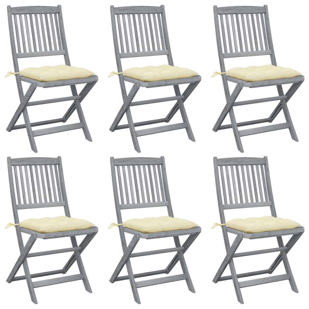 Chaises de jardin 2 pcs pliables avec coussins en bois d'acacia massif