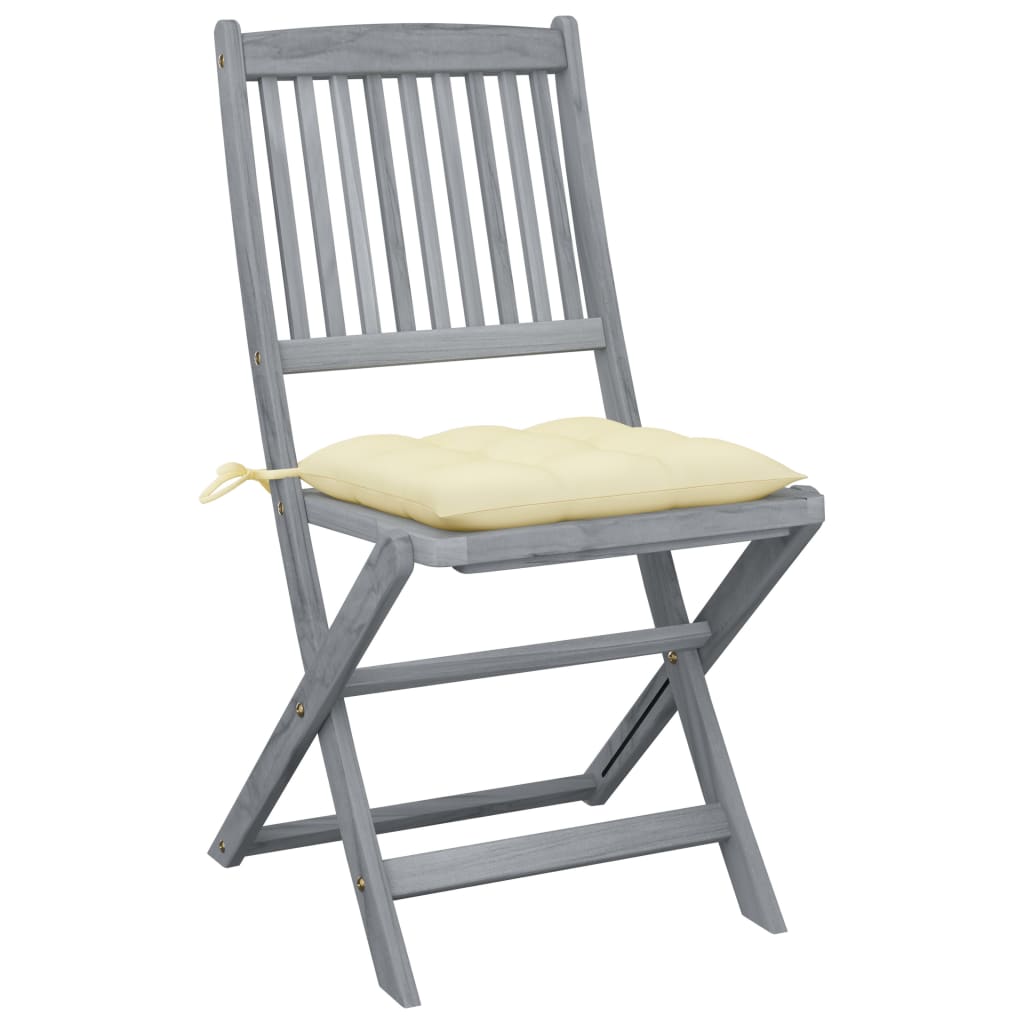 Chaises de jardin 2 pcs pliables avec coussins en bois d'acacia massif