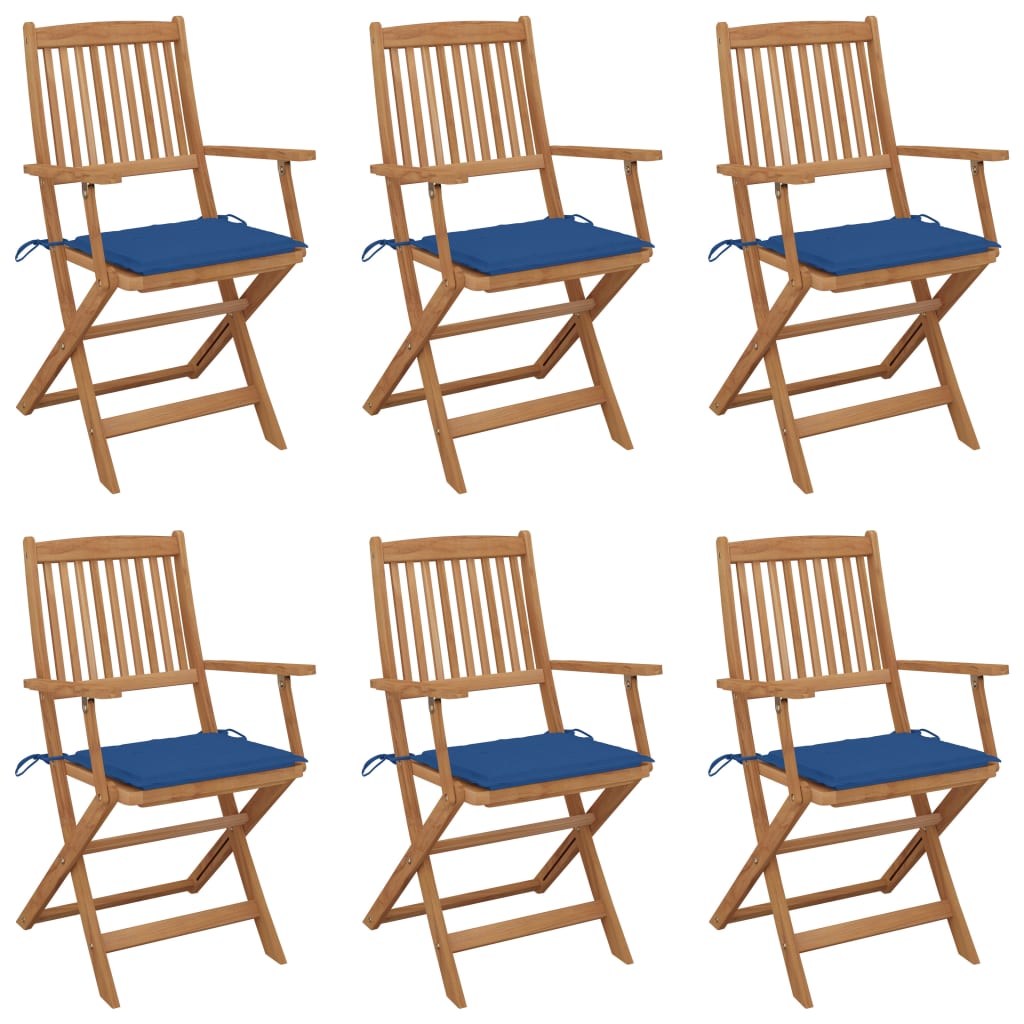 Chaises de jardin 8 pcs pliables avec coussins en bois d'acacia massif