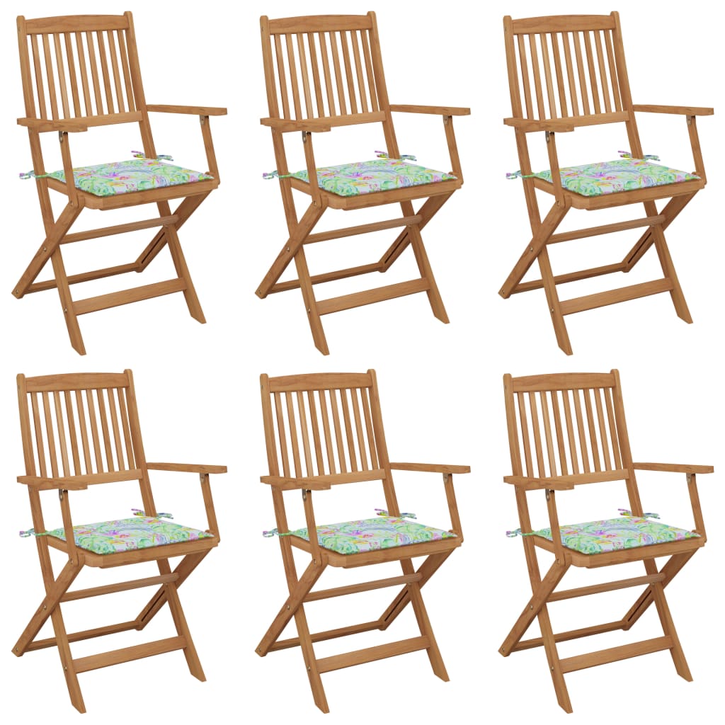 Chaises de jardin 8 pcs pliables avec coussins en bois d'acacia massif