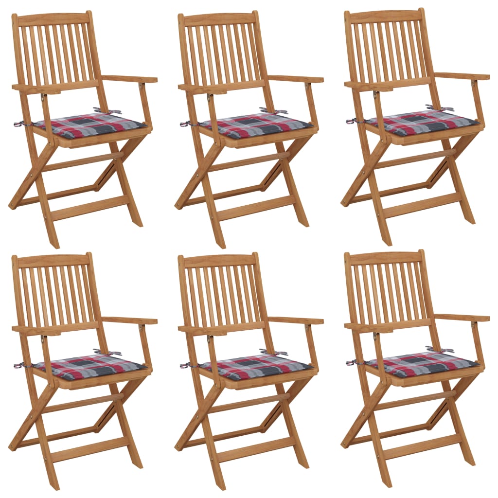 Chaises de jardin 8 pcs pliables avec coussins en bois d'acacia massif