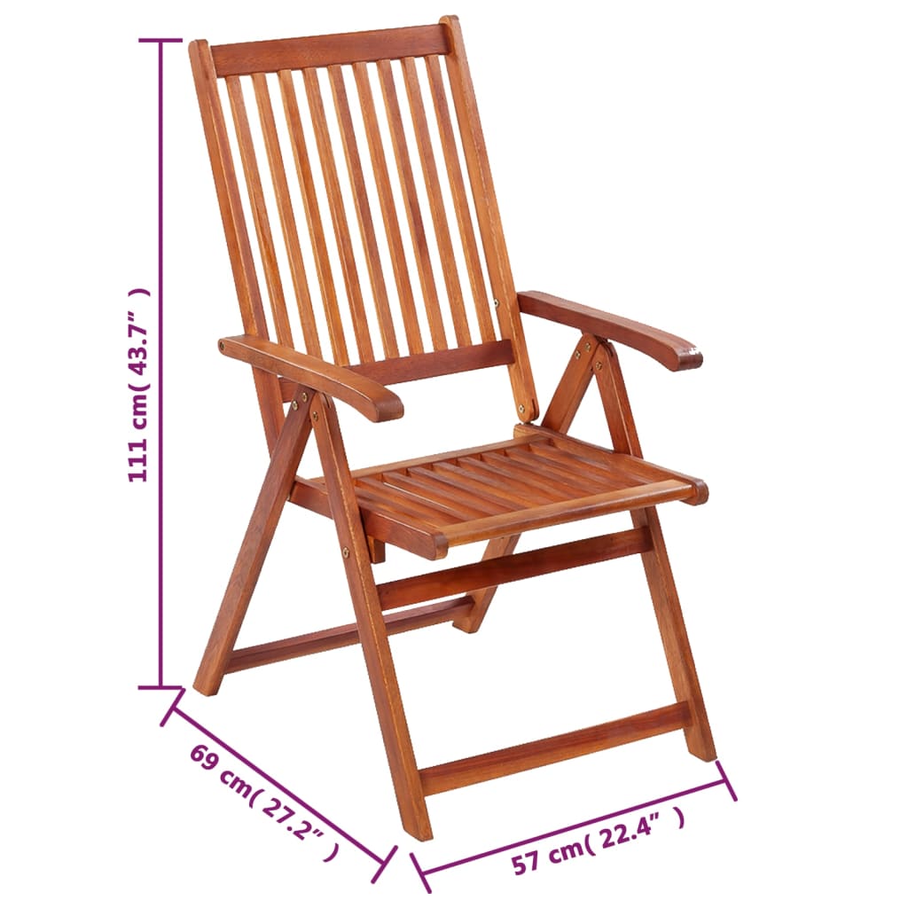 Chaises de jardin pliantes 3 pcs en bois d'acacia massif