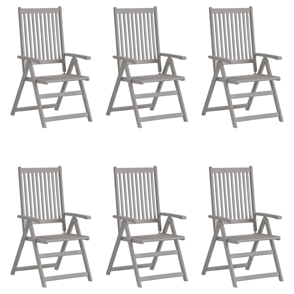 Chaises de jardin 6 pcs réglables en bois d'acacia massif gris