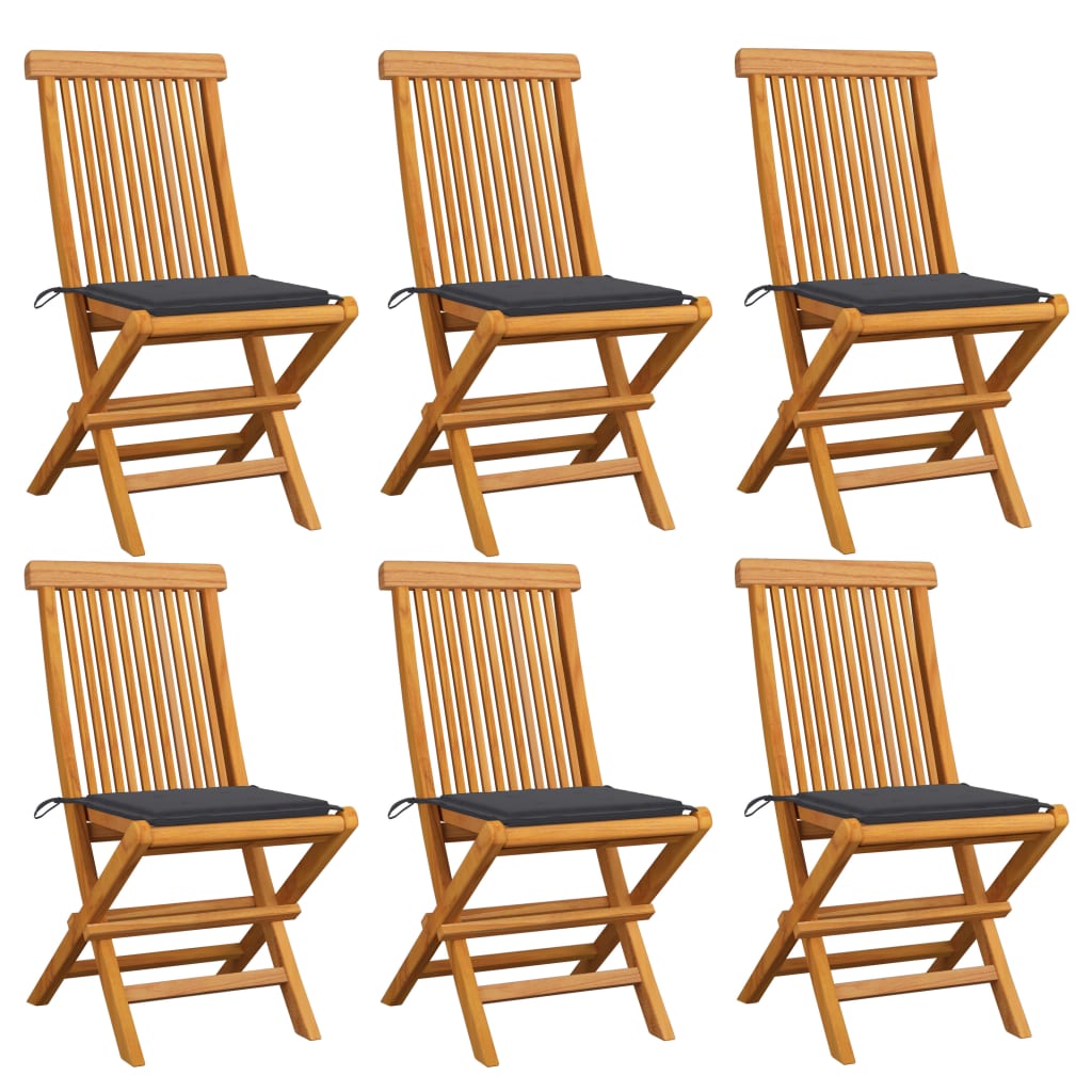 Chaises de jardin 8 pcs avec coussins couleur anthracite en bois de teck massif