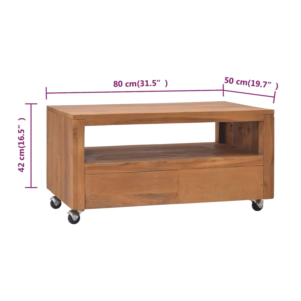 Tv-meubel met wielen 110x30x40 cm massief teakhout