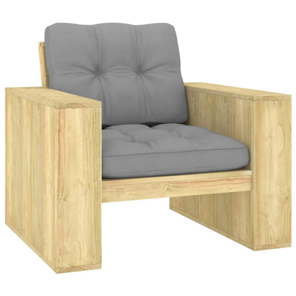 Chaise de jardin avec coussins gris en bois de pin imprégné