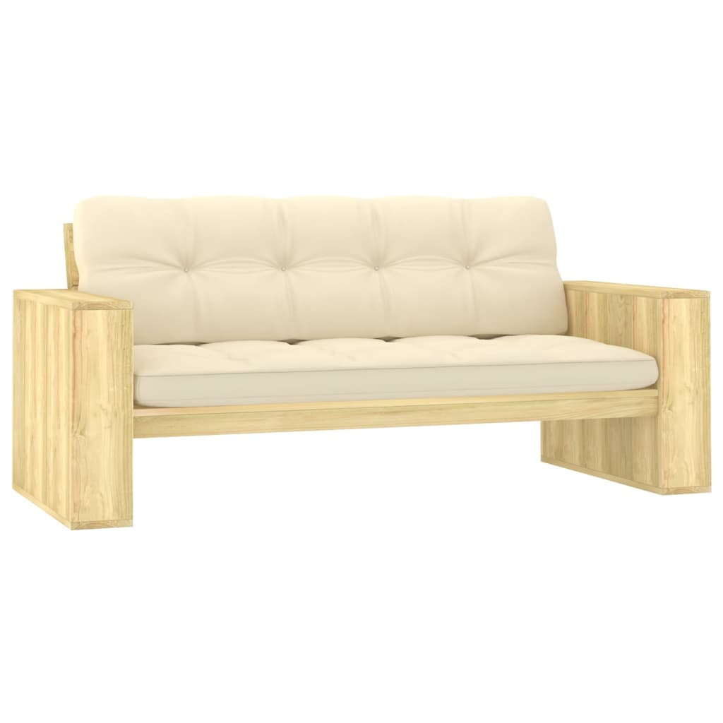 Banc de jardin avec coussins couleur crème 179 cm bois imprégné