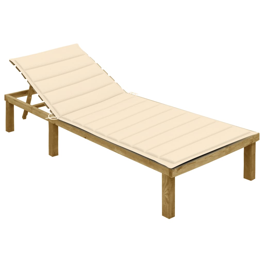 Chaise longue avec coussin en bois de pin imprégné