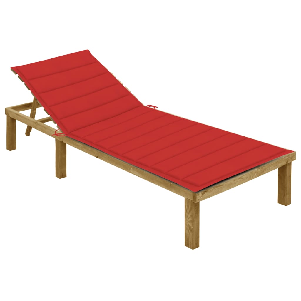 Chaise longue avec coussin en bois de pin imprégné