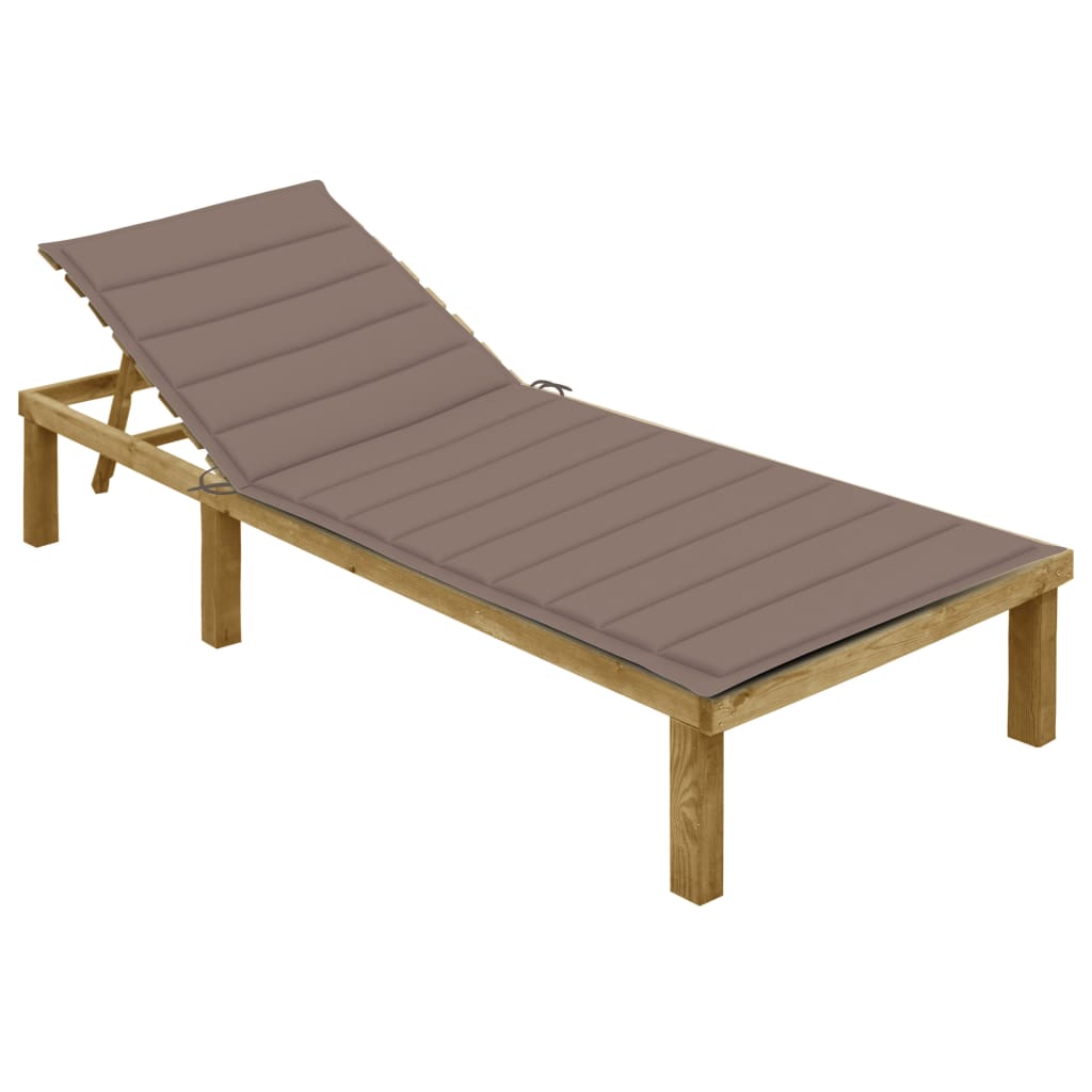 Chaise longue avec coussin en bois de pin imprégné