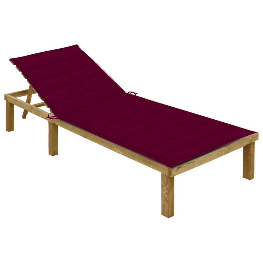 Chaise longue avec coussin en bois de pin imprégné