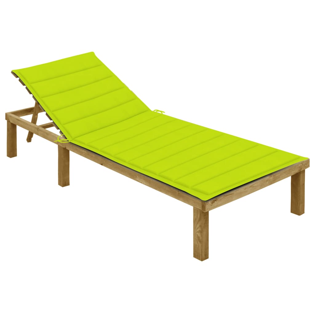 Chaise longue avec coussin en bois de pin imprégné