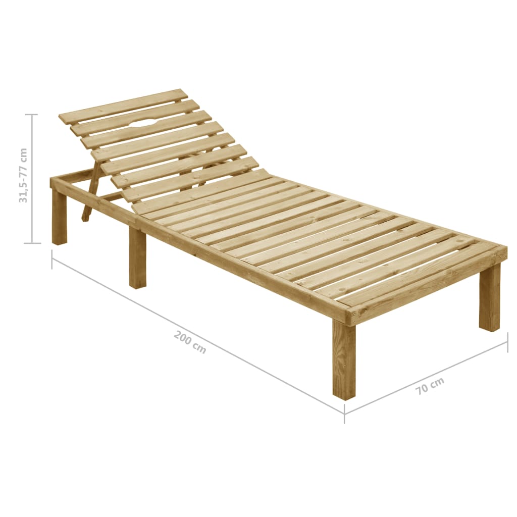 Chaise longue avec coussin en bois de pin imprégné