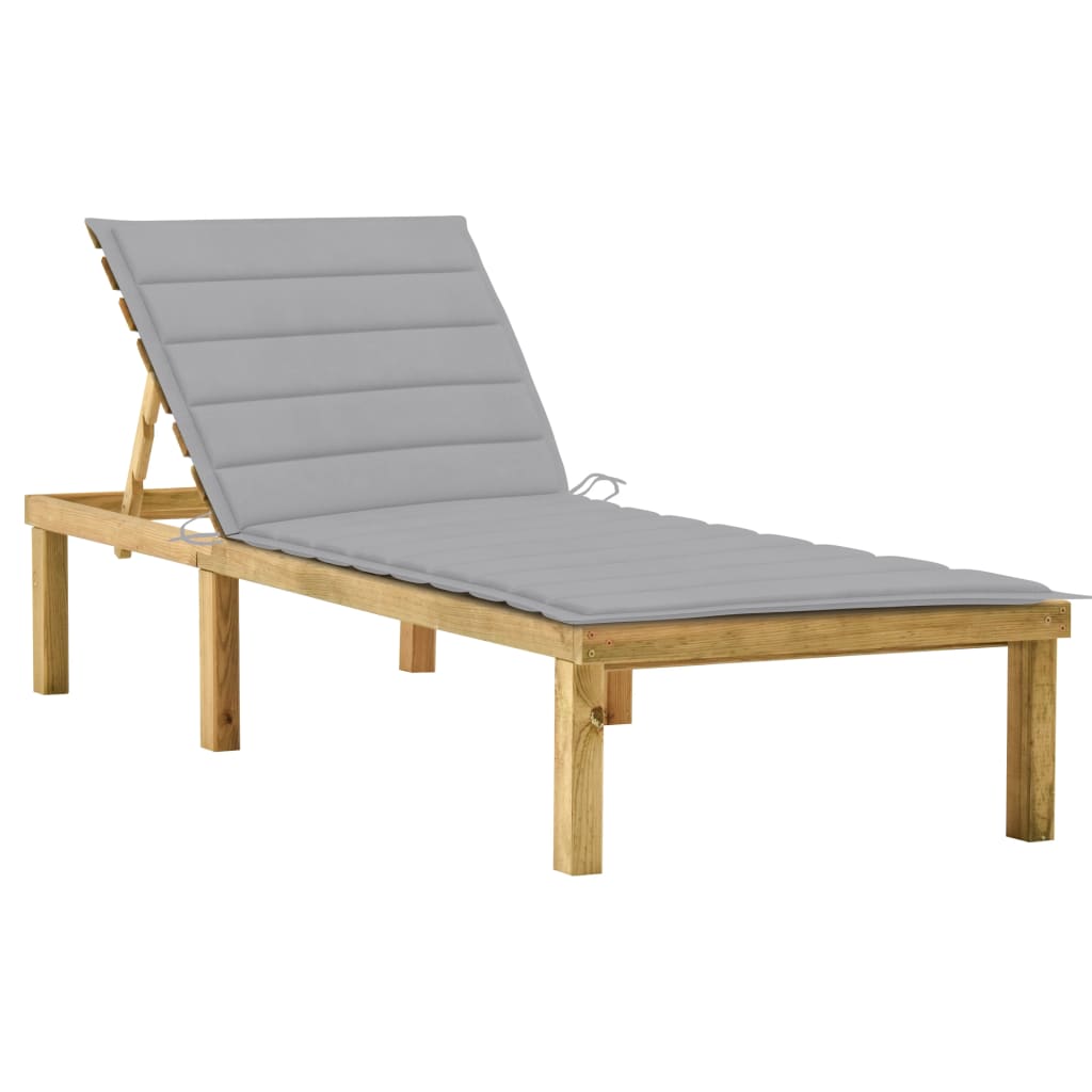 Chaise longue avec coussin en bois de pin imprégné