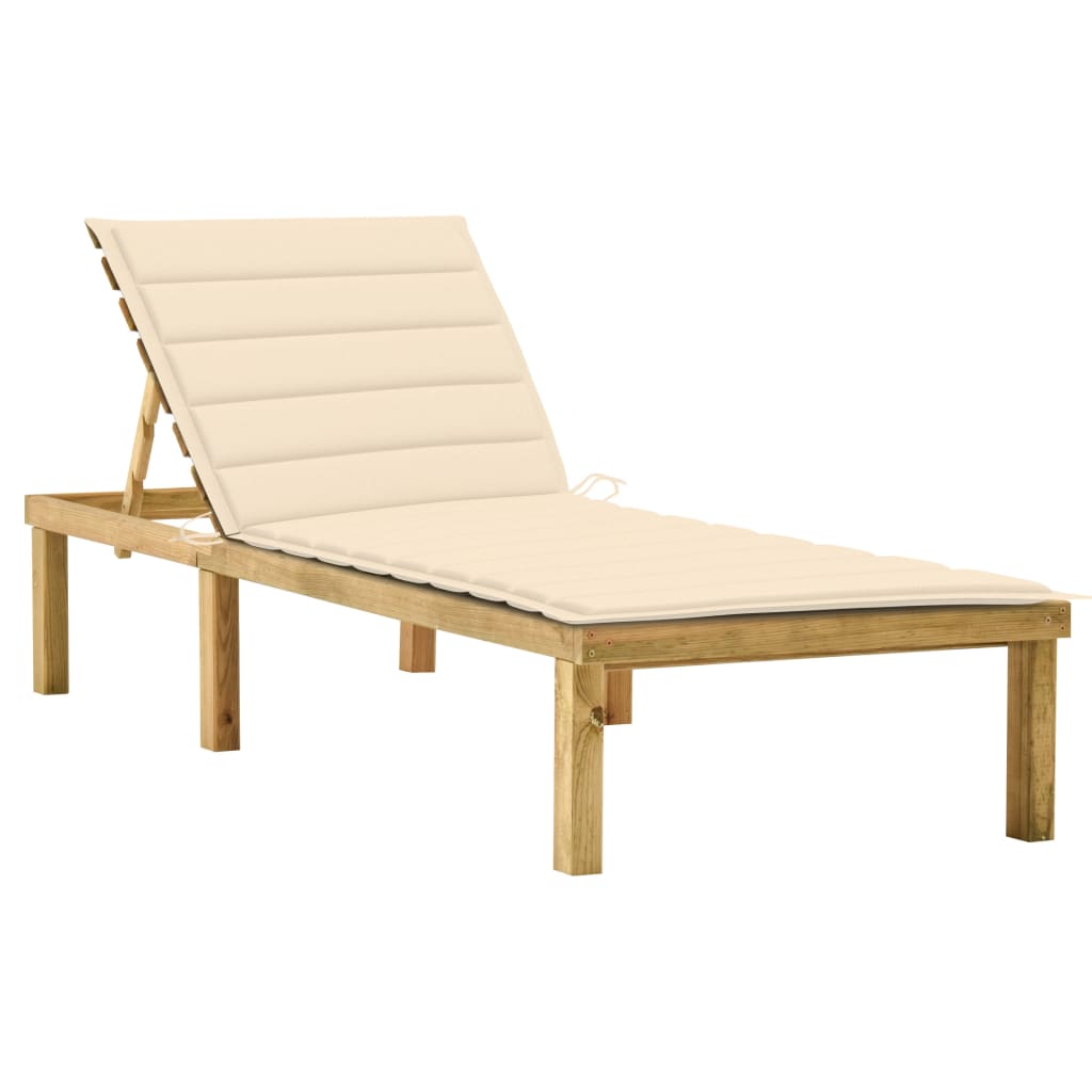 Chaise longue avec coussin en bois de pin imprégné