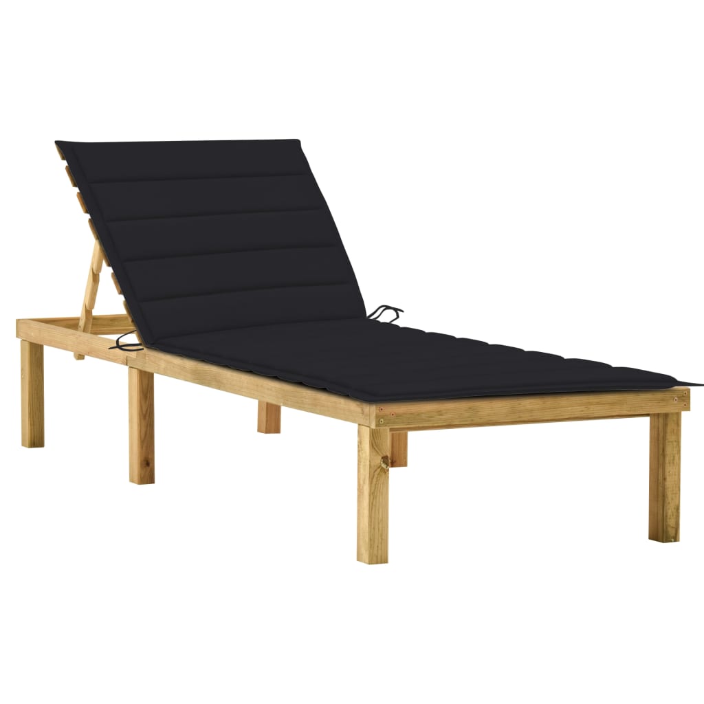 Chaise longue avec coussin en bois de pin imprégné