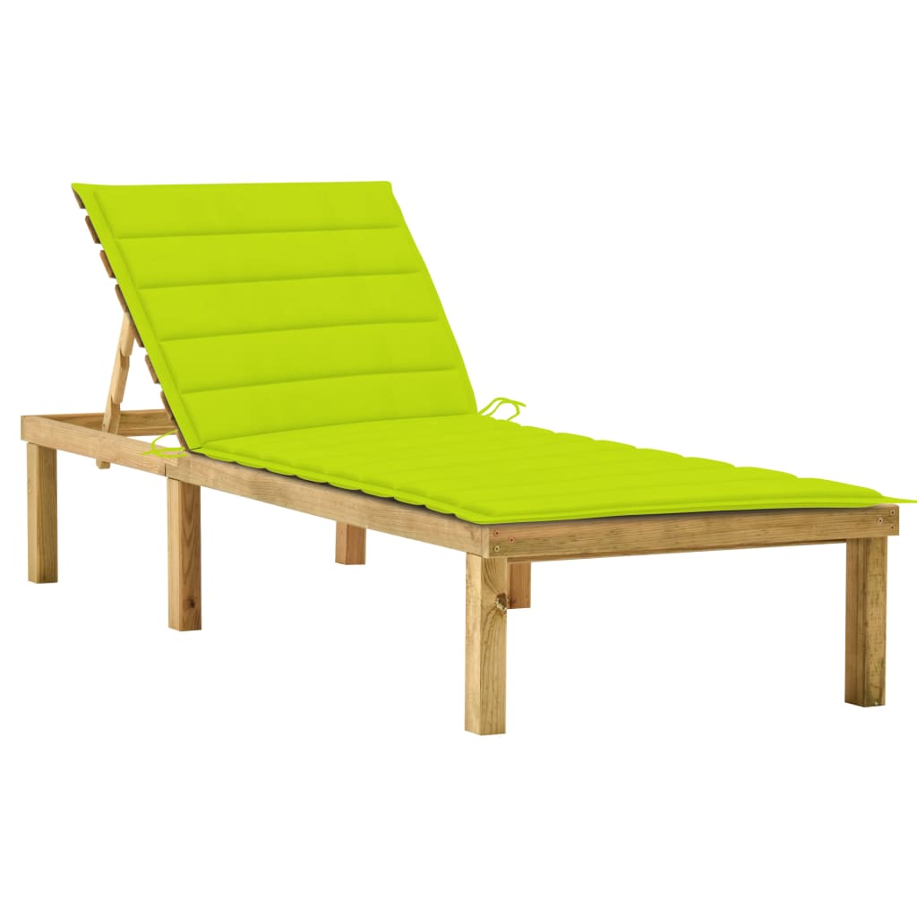 Chaise longue avec coussin en bois de pin imprégné