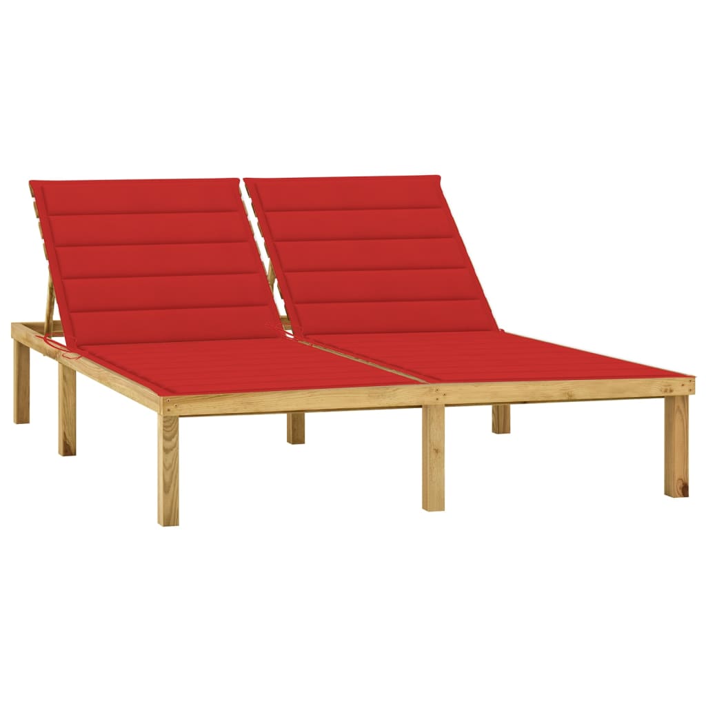 Chaise longue double avec coussins en pin imprégné