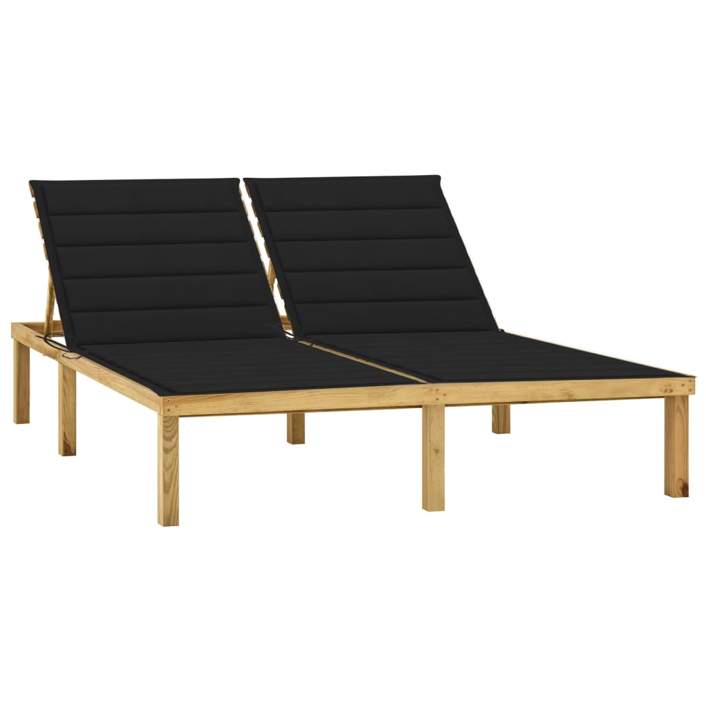 Chaise longue double avec coussins en pin imprégné