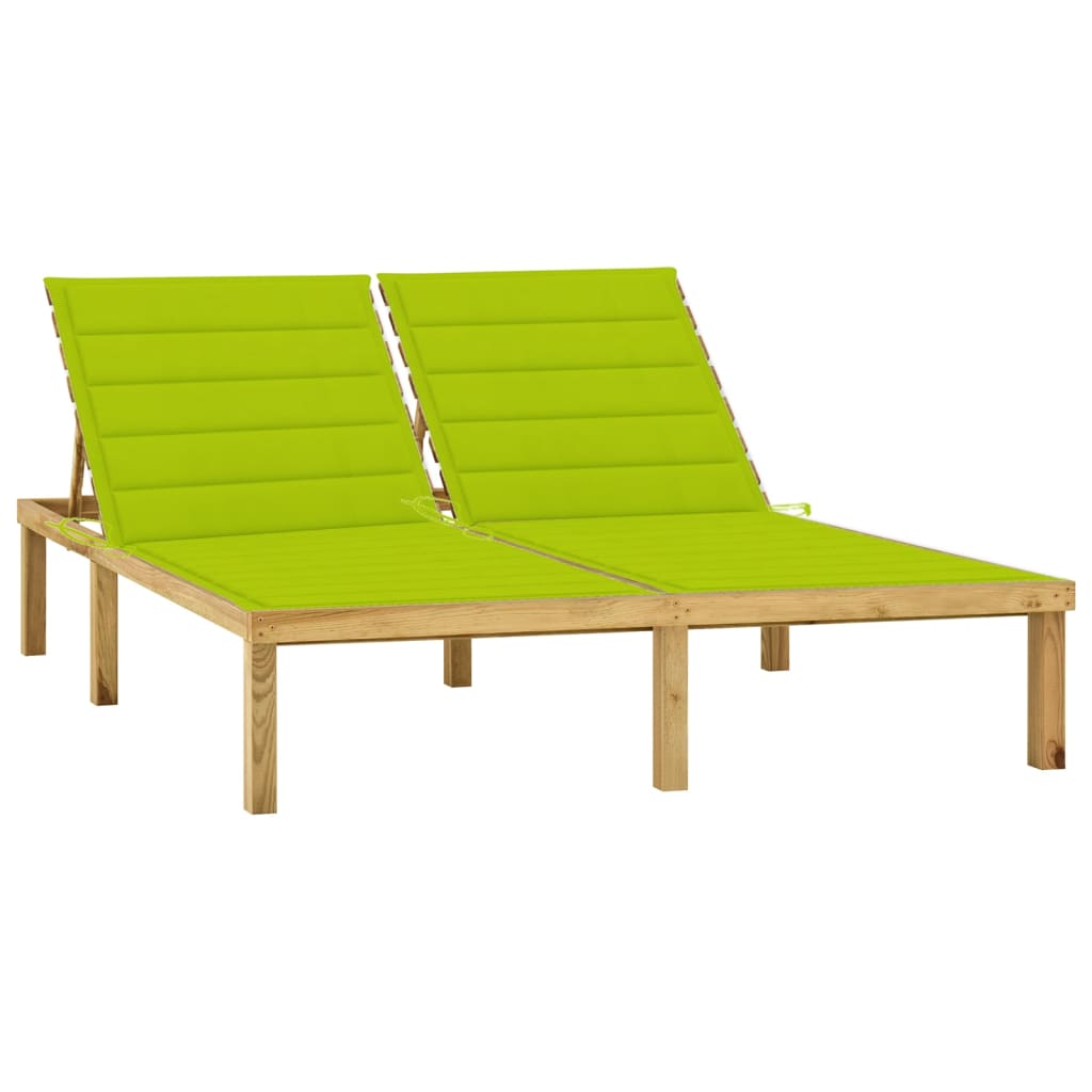 Chaise longue double avec coussins en pin imprégné