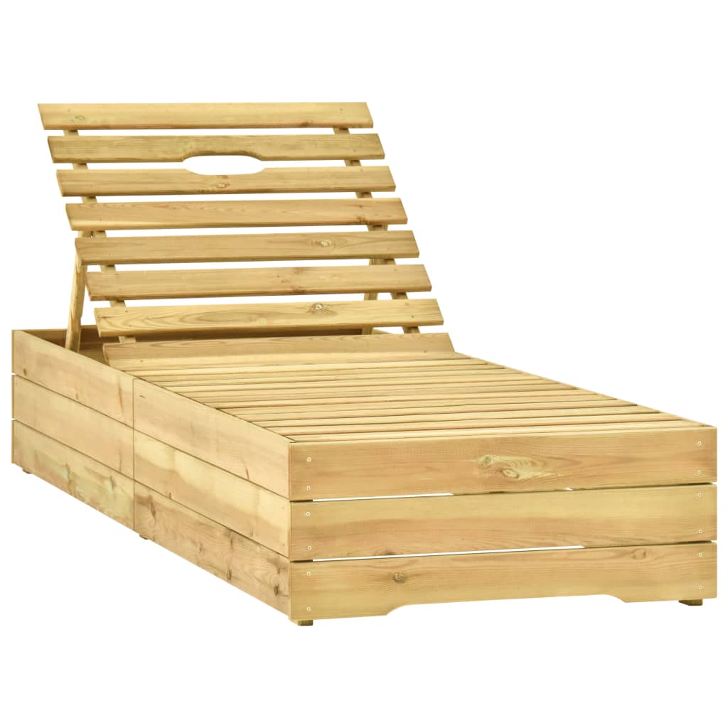 Chaise longue avec coussin en bois de pin imprégné