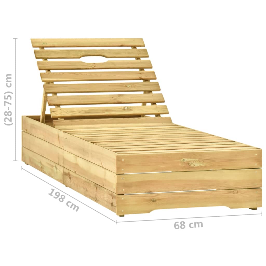 Chaise longue avec coussin en bois de pin imprégné