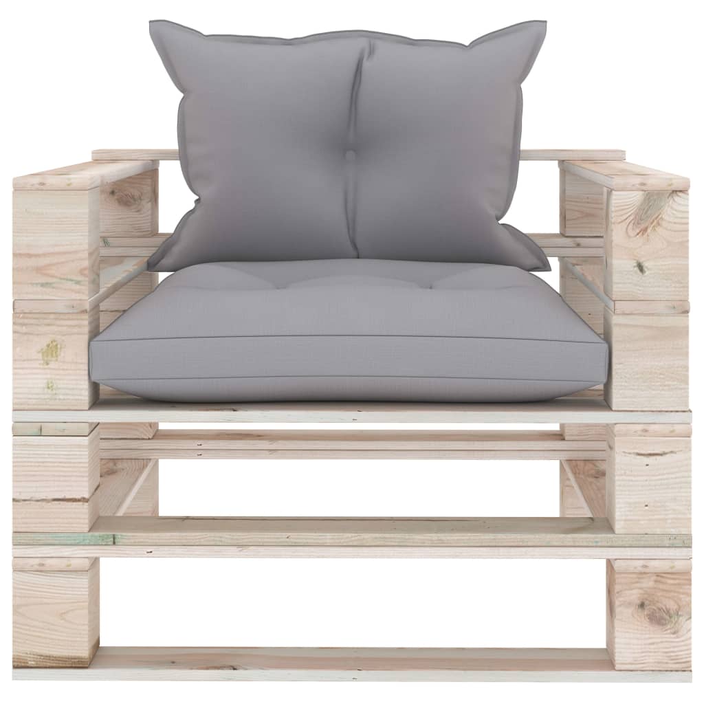 Banc de jardin avec coussins bleus, bois de pin palette