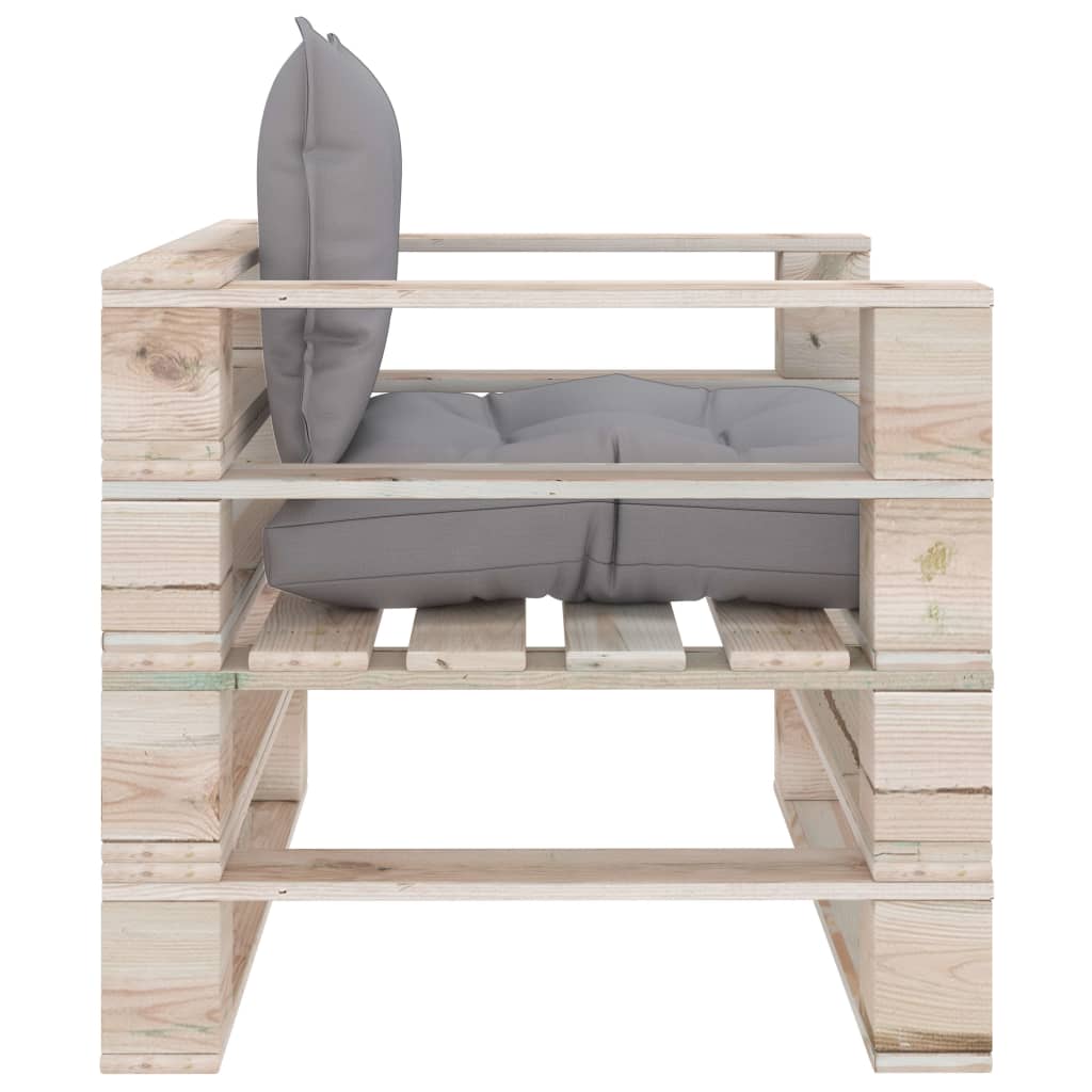 Banc de jardin avec coussins bleus, bois de pin palette