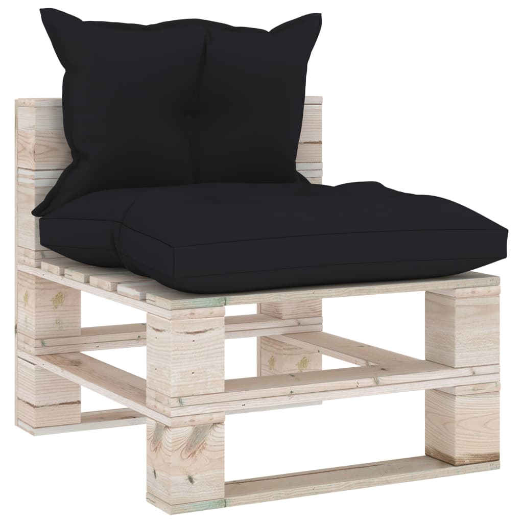 Banc de jardin avec coussins bleus, bois de pin palette