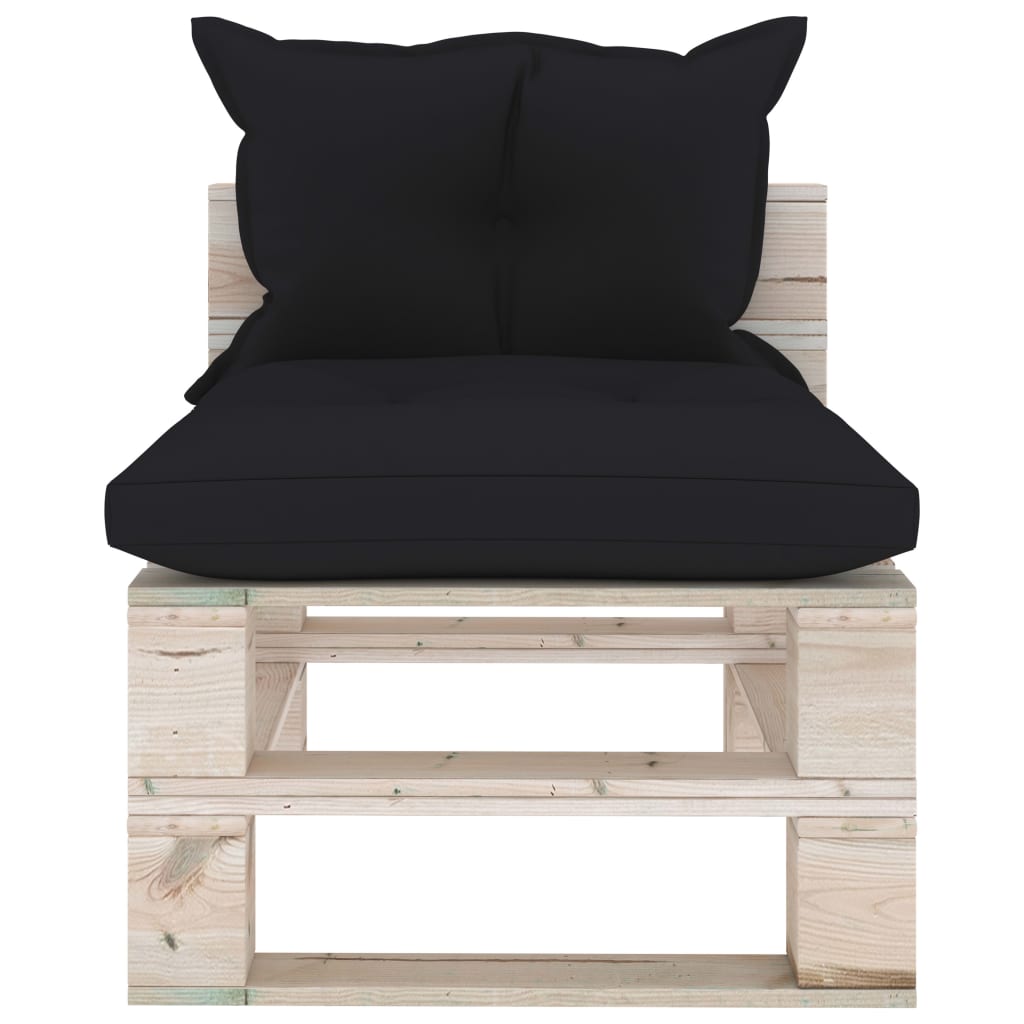 Banc de jardin avec coussins bleus, bois de pin palette