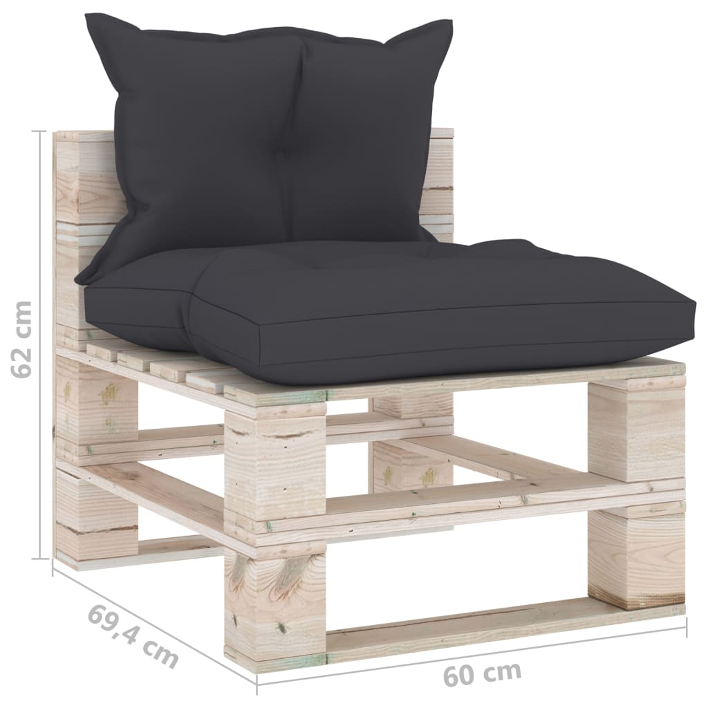 Banc de jardin avec coussins bleus, bois de pin palette