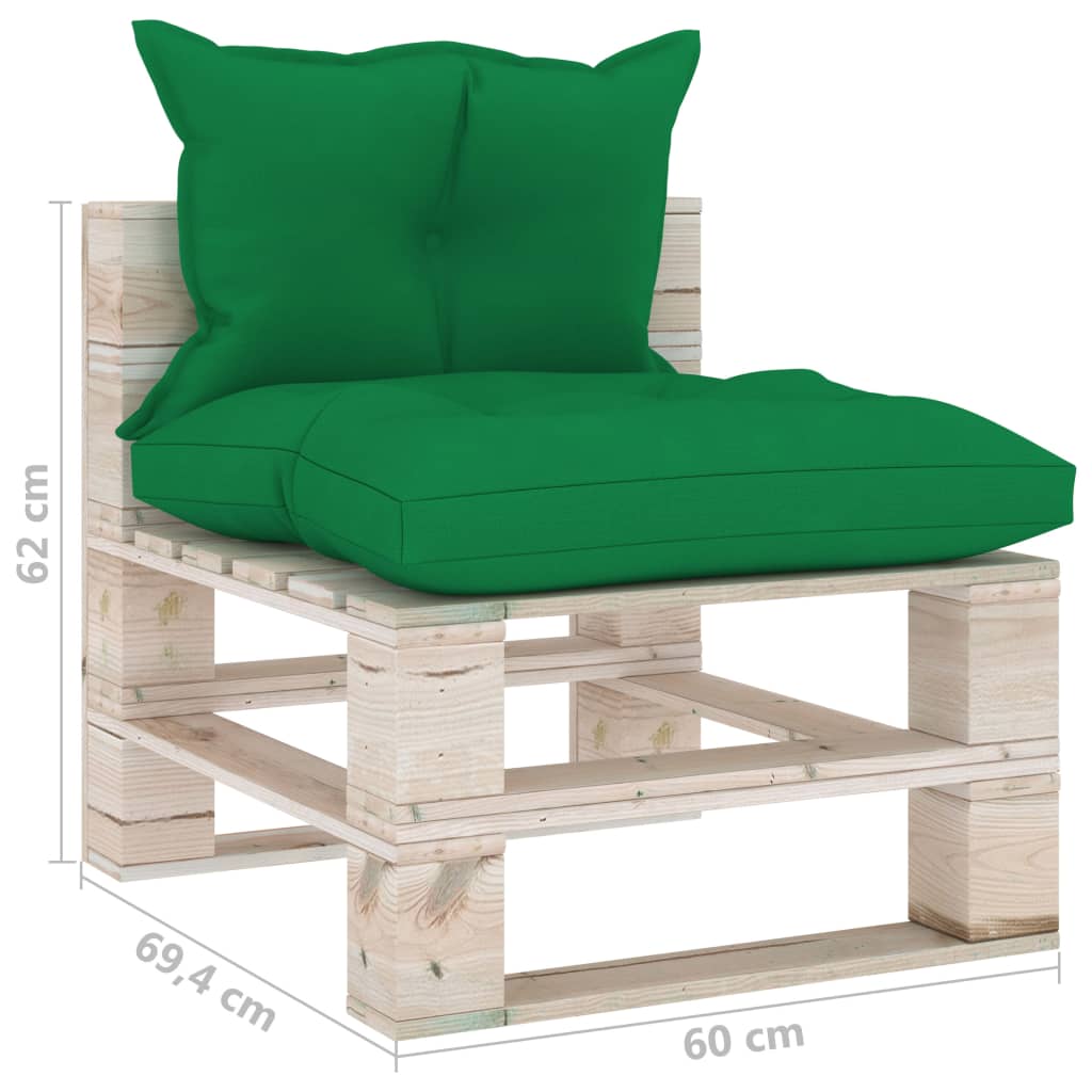 Banc de jardin avec coussins bleus, bois de pin palette